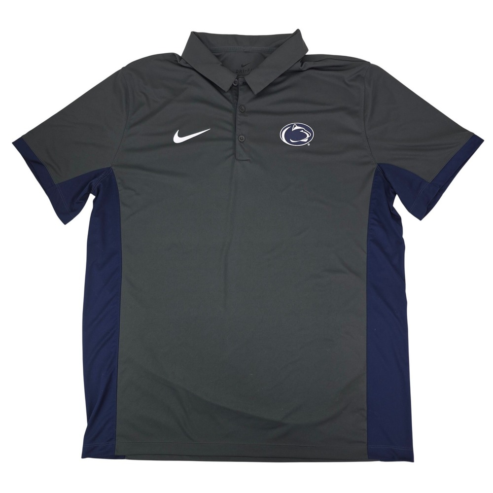 Nike Penn State Nittany Lions Polo Mens XL Gray Navy Dri-FIT NCAA Golf Shirt PSU